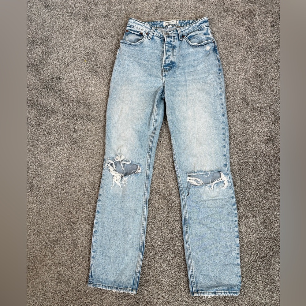 Abercrombie Dad High Rise Jean 25 0R Curve Love Straight Button Fly Rigid Denim